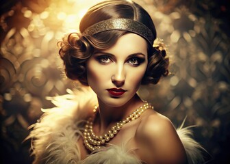Retro 1920s glamour: Sassi's elegant portrait, classic Hollywood beauty, vintage photoshoot. © ChannelPIC