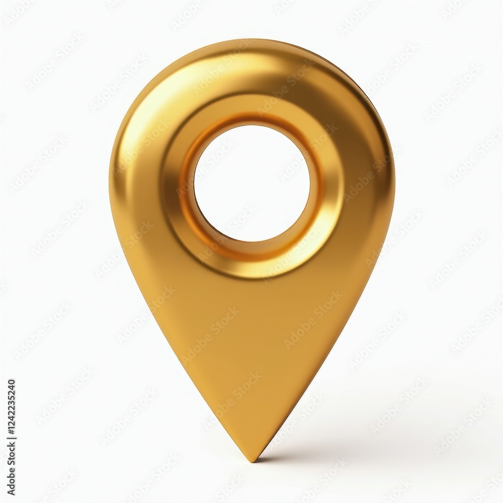 Poster 3d realistic gold map pointer on white background: glossy and eyecatching design