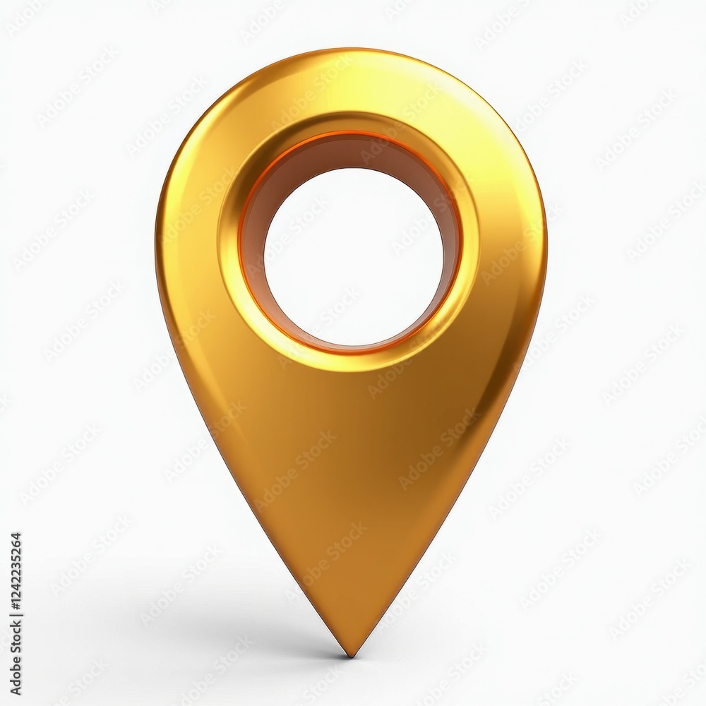 Poster sleek gold map pointer icon on white background for modern designs