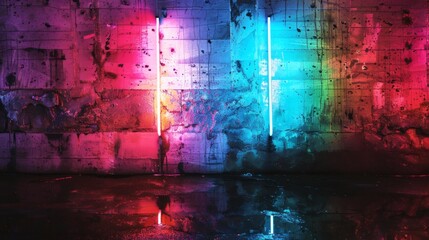 Abstract Background with Colorful Neon Lights on Dark Wall