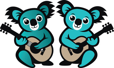 two Koala playing guiter vector illustration