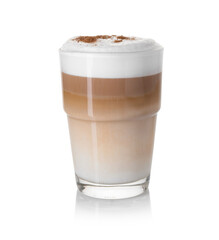 Tasty latte macchiato in glass isolated on white