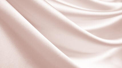 Fototapeta premium Champagne pink pearl rose peach white background. Silk satin fabric. Pastel soft light pale. Curtain drapery current wave crease. Beautiful elegant subtle. Wedding festive romantic. Design.