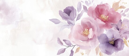 Fototapeta premium Delicate Watercolor Lavender & Pink Floral Bouquet, Copy Space