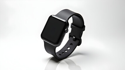 Smartwatch with black band on white background