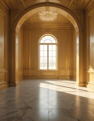 Elegant Gold Room With Archway And Large Window
