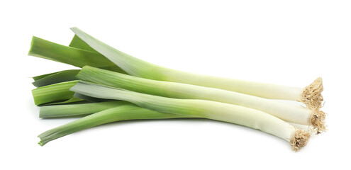 Fresh raw green leeks isolated on white