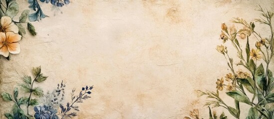 Vintage Floral Frame on Aged Paper Background - Copy Space