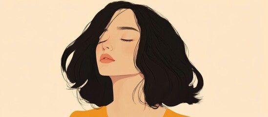 Serene Young Woman with Closed Eyes, Calm Expression, Beige Background, Minimalist Style Portrait