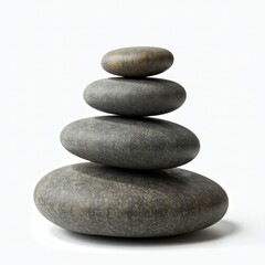 Stack of Varying Gray Pebbles Against a White Background