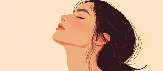 Serene Woman with Closed Eyes, Beige Background, Minimalist Portrait