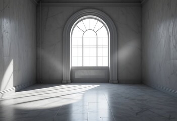 Fototapeta premium Sunlight Streams Through An Arch Window In A Room