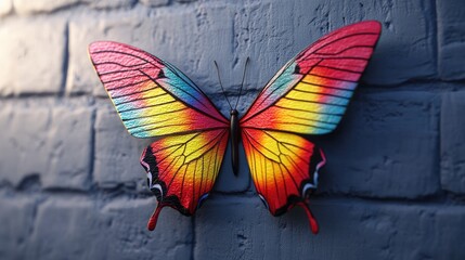 Colorful Butterfly on a Brick Wall