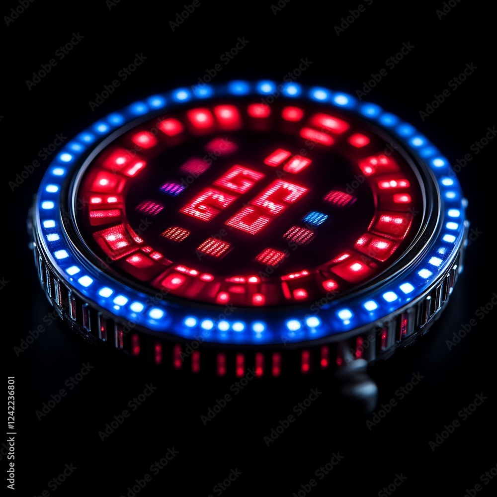 Poster illuminated circular led display, studio shot, dark background, tech demo