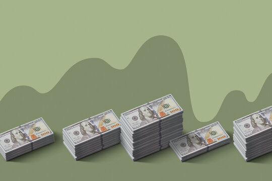 Stacks of dollar banknotes arranged like changing financial charts