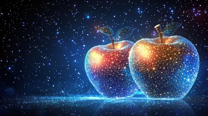 Two glowing apples with particle effects.