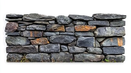 Dry stone wall isolated on white background.