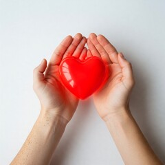 Obraz premium red heart held in hands on white background love valentines day care charity concept