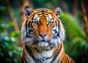 Fototapeta premium Striking Bengal tiger portrait, a powerful and elegant endangered species, beautifully composed using the rule of thirds.