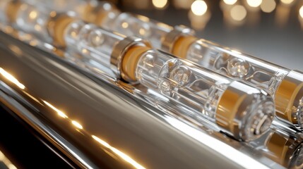 Naklejka premium Close-up of Transparent Vacuum Tubes on Shiny Metallic Surface