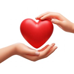 Obraz premium 3d rendering of two hands holding red heart isolated on white background