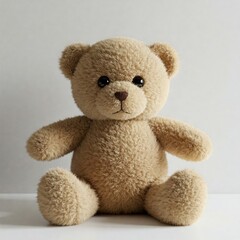 Obraz premium cute fluffy brown teddy bear sitting on white background