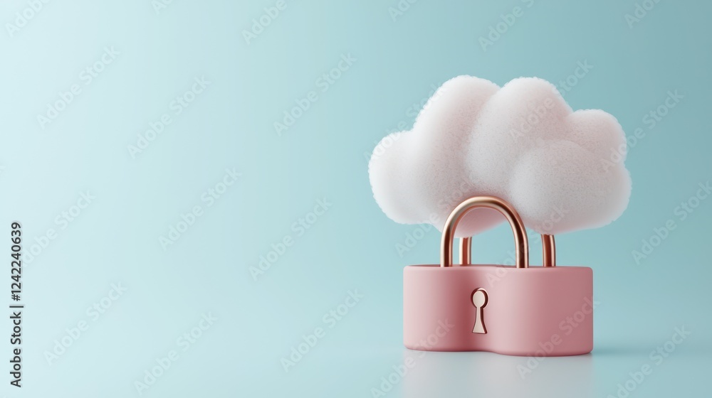 Aufkleber a whimsical padlock with a cloud design symbolizes cloud security and data protection in a modern di