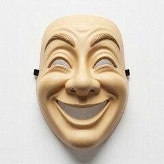 smiling beige plastic comedy mask isolated on white background