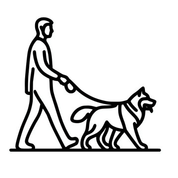 recommend clip art: A man walking an alaskan malamute dog with leash on hand line silhouette vector illustration	