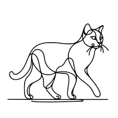 Line illustration of a siamese cat walking design