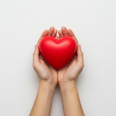 Fototapeta premium closeup of hands holding a red heart on a white background