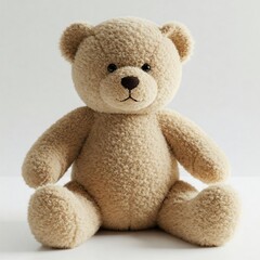 Obraz premium cute beige plush teddy bear toy sitting on white background