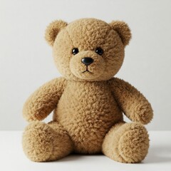 Obraz premium cute brown teddy bear plush toy sitting on a white background looking at the camera