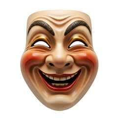 Obraz premium close up of colorful venetian carnival mask with a wide grin smiling and white background