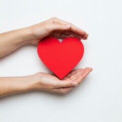 Obraz premium closeup hands holding red heart on white background love valentine's day romance