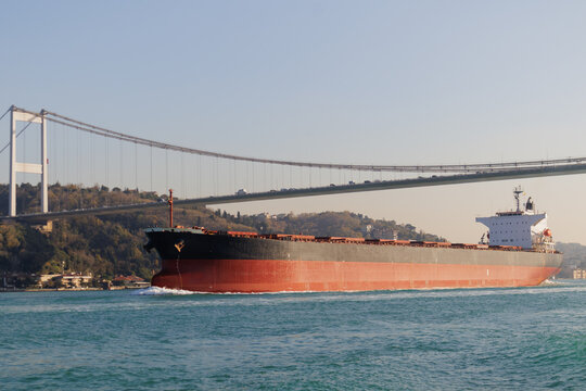 tanker sails along the bosphorus