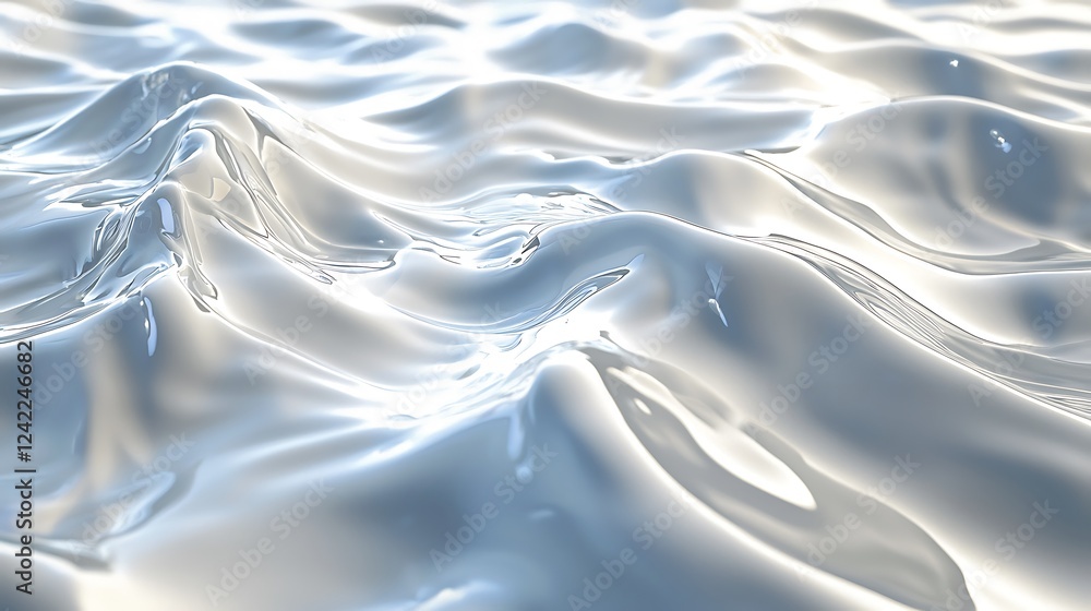 Poster a seamless, subtle white wavy texture with glossy, soft reflective surfaces and height maps, perfect