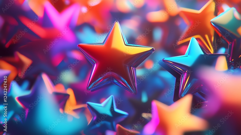 Poster colorful stars create a vibrant and dynamic visual display in a creative abstract arrangement at nig