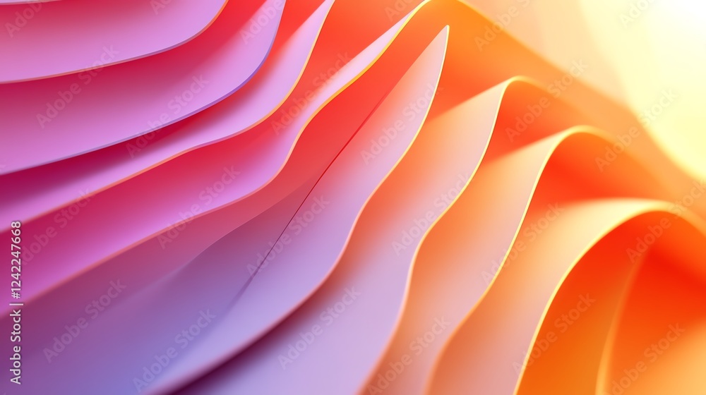 Poster colorful waves of paper create an abstract design with gradient hues in a soft light setting