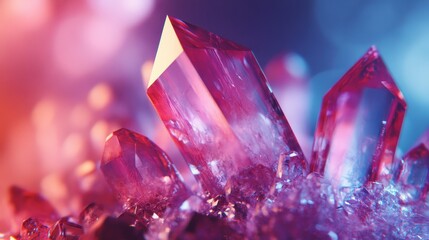 Sparkling Pink Crystal Cluster Formation Close Up