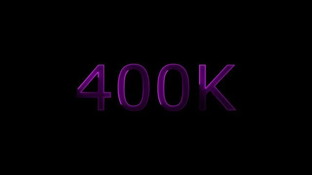 400k Neon Text Animation on Black Background.  thank you social network subscribers. celebration of 400k followers subscriber thank you congratulations animation . Thank you 400k followers numbers.