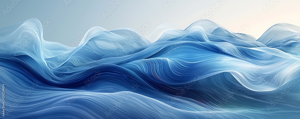 Poster a serene blue gradient that gently merges into a dynamic fluid wave design, creating a sense of calm