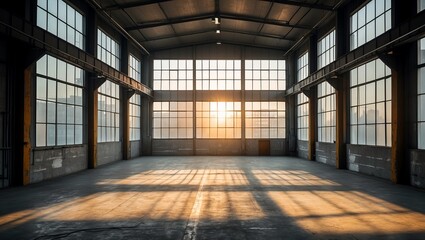 Spacious industrial space bathed in natural light