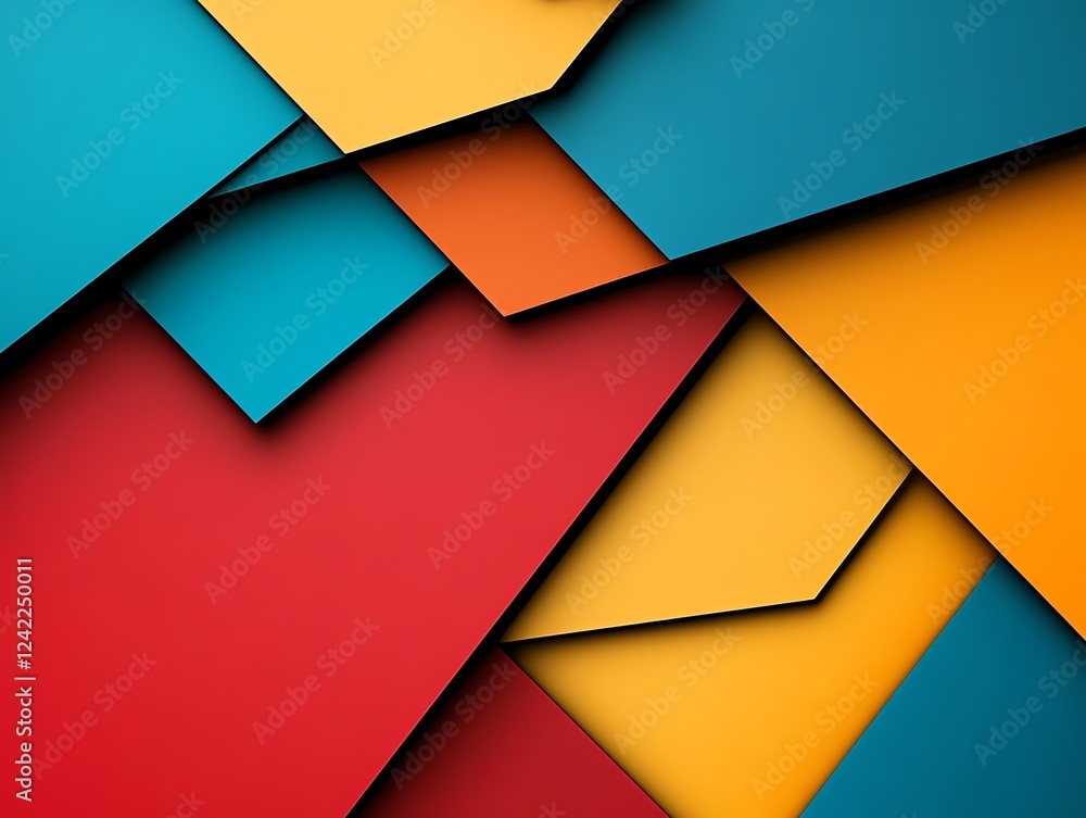 Poster colorful layered paper in vibrant shades creating an abstract design in a modern workspace