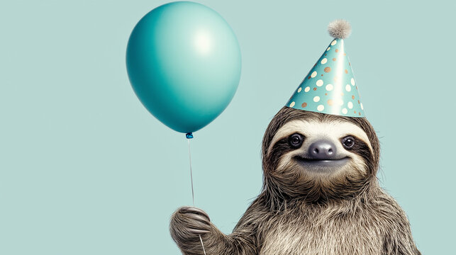 Happy Sloth with Balloon and Party Hat