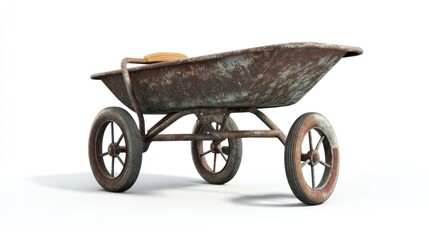 Rusty wheelbarrow, garden work, outdoor, white background, construction