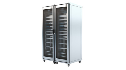High Tech Server Room Secure Data Storage Cabinet with Double Doors and Internal Shelving Units for Network Equipment and IT Infrastructure
