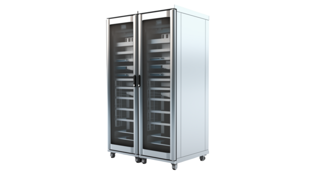 High Tech Server Room Secure Data Storage Cabinet with Double Doors and Internal Shelving Units for Network Equipment and IT Infrastructure