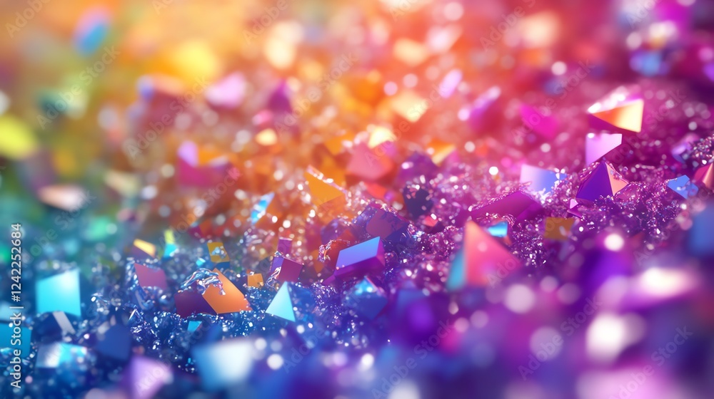 Poster colorful shimmering crystals sparkle under bright light creating an enchanting visual display