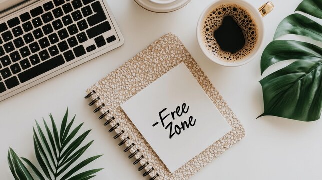 National Day of Unplugging concept. Minimalist Desk with Device Free Zone Sign for Focused Productivity